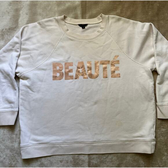 J. Crew Beaute Rose Gold Graphic Sweatshirt Size 2 XL Off White Pink - Picture 9 of 15